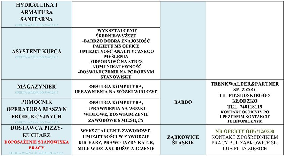 -DOŚWIADCZENIE NA PODOBNYM STANOWISKU OBSŁUGA KOMPUTERA, UPRAWNIENIA NA WÓZKI WIDŁOWE OBSŁUGA KOMPUTERA, UPRAWNIENIA NA WÓZKI WIDŁOWE, DOŚWIADCZENIE ZAWODOWE