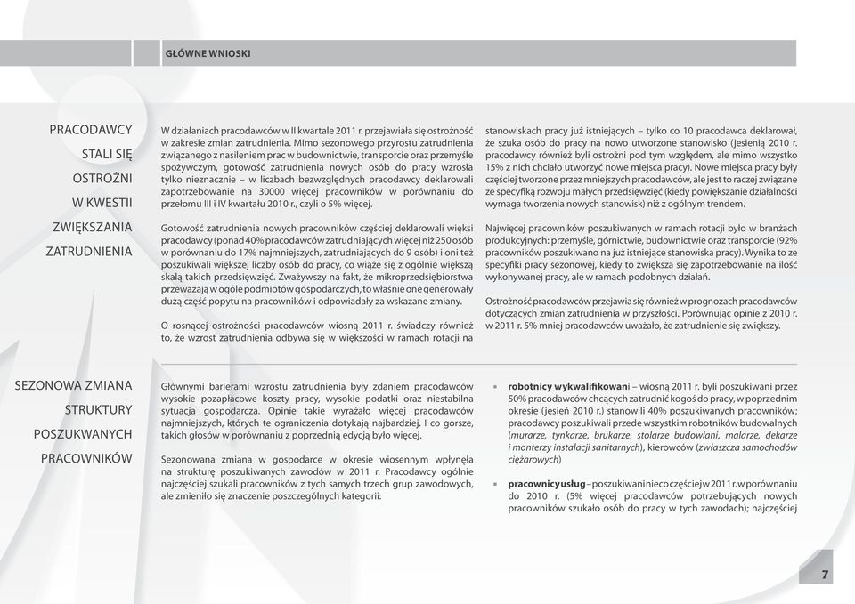 liczbach bezwzględnych pracodawcy deklarowali zapotrzebowanie na 30000 więcej pracowników w porównaniu do przełomu III i IV kwartału 2010 r., czyli o 5% więcej.