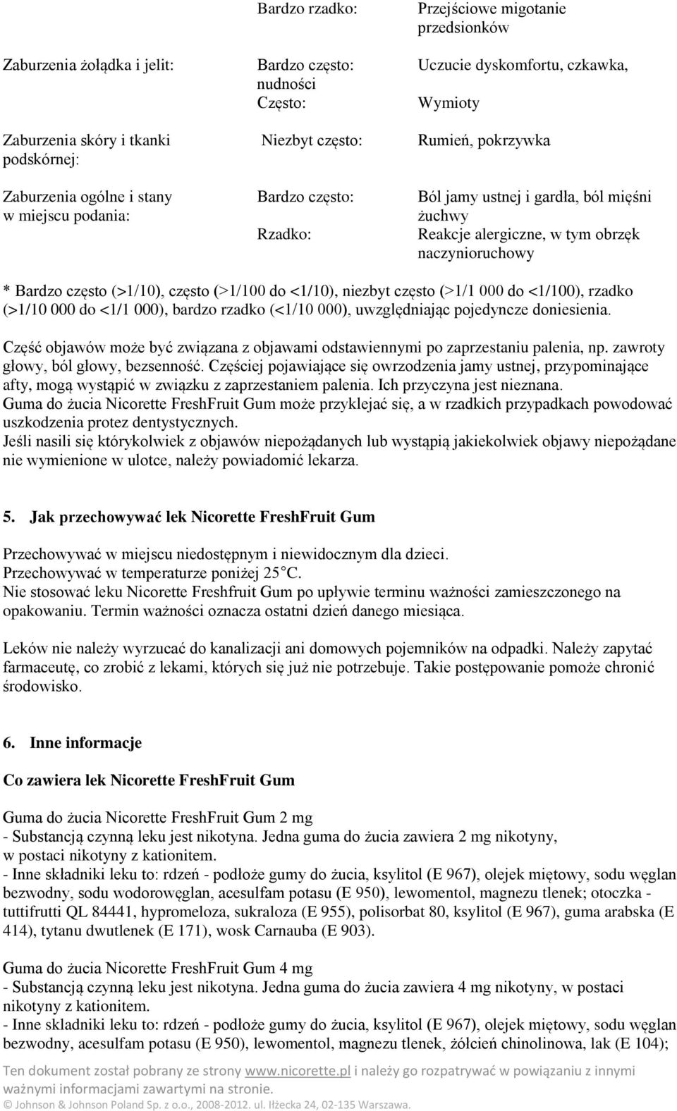 (>1/10), często (>1/100 do <1/10), niezbyt często (>1/1 000 do <1/100), rzadko (>1/10 000 do <1/1 000), bardzo rzadko (<1/10 000), uwzględniając pojedyncze doniesienia.