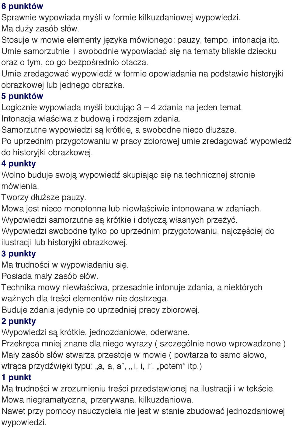 Umie zredagować wypowiedź w formie opowiadania na podstawie historyjki obrazkowej lub jednego obrazka. Logicznie wypowiada myśli budując 3 4 zdania na jeden temat.