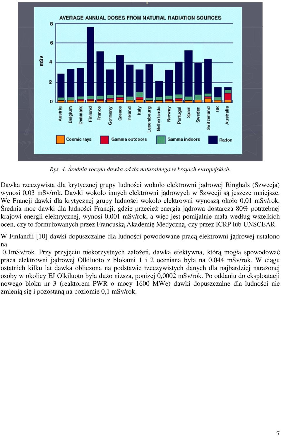 Średnia moc dawki dla ludności Francji, gdzie przecieŝ energia jądrowa dostarcza 80% potrzebnej krajowi energii elektrycznej, wynosi 0,001 msv/rok, a więc jest pomijalnie mała według wszelkich ocen,