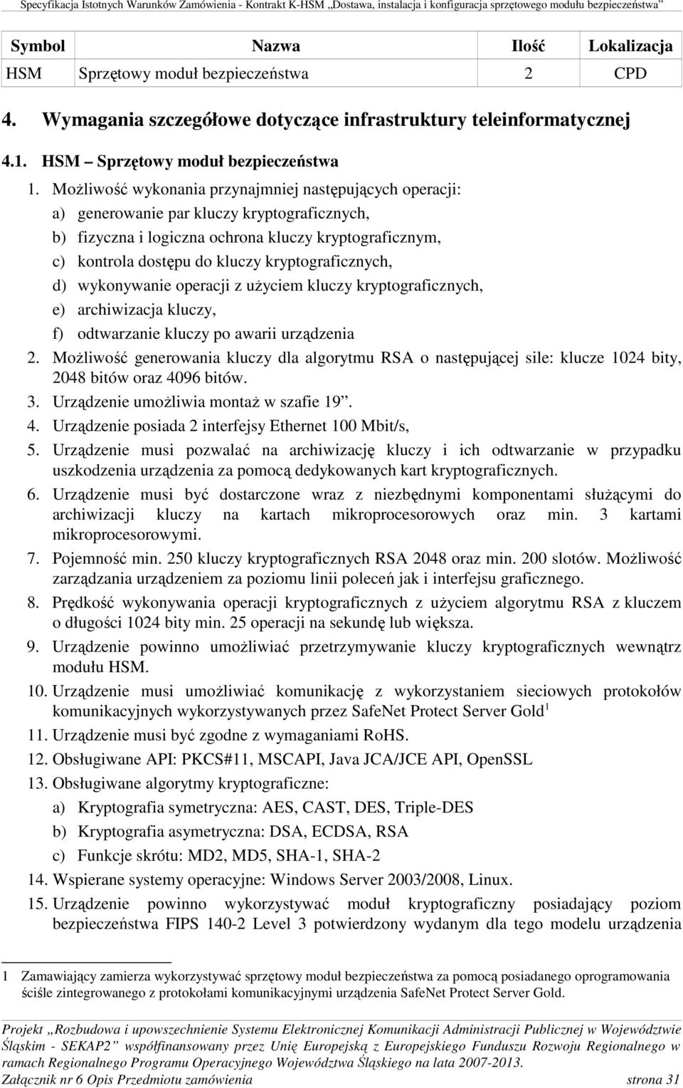 kryptograficznych, d) wykonywanie operacji z użyciem kluczy kryptograficznych, e) archiwizacja kluczy, f) odtwarzanie kluczy po awarii urządzenia 2.