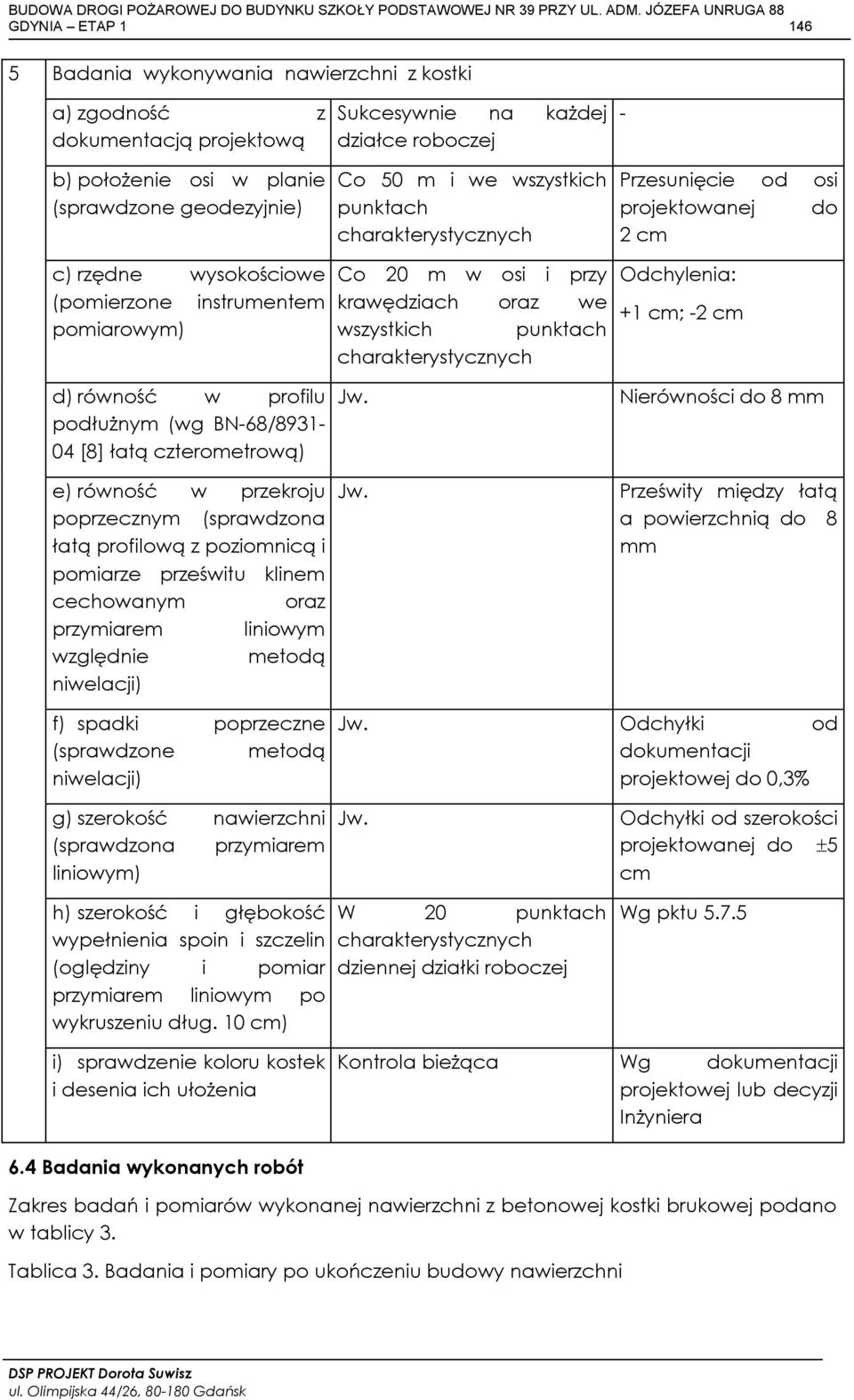 oraz przymiarem liniowym względnie metodą niwelacji) Sukcesywnie na każdej działce roboczej Co 50 m i we wszystkich punktach charakterystycznych Co 20 m w osi i przy krawędziach oraz we wszystkich