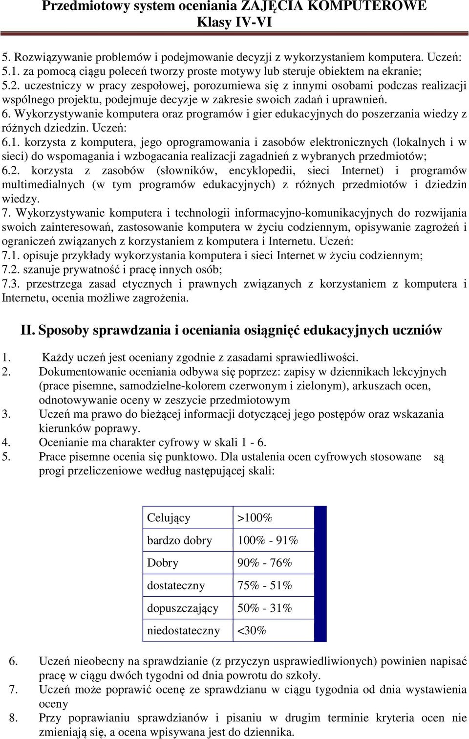 Wykorzystywanie komputera oraz programów i gier edukacyjnych do poszerzania wiedzy z różnych dziedzin. 6.1.