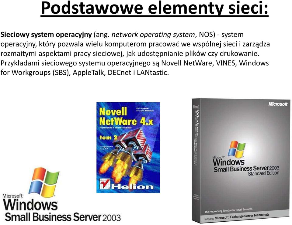 wspólnej sieci i zarządza rozmaitymi aspektami pracy sieciowej, jak udostępnianie plików czy