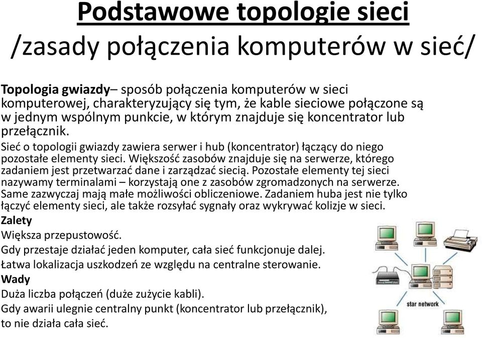 Większośd zasobów znajduje się na serwerze, którego zadaniem jest przetwarzad dane i zarządzad siecią.