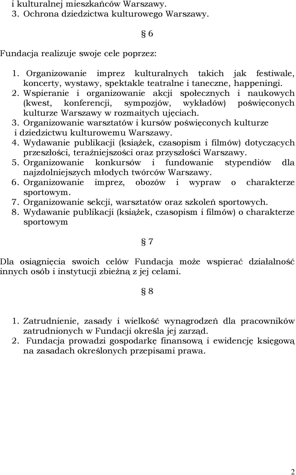 Wspieranie i organizowanie akcji społecznych i naukowych (kwest, konferencji, sympozjów, wykładów) poświęconych kulturze Warszawy w rozmaitych ujęciach. 3.