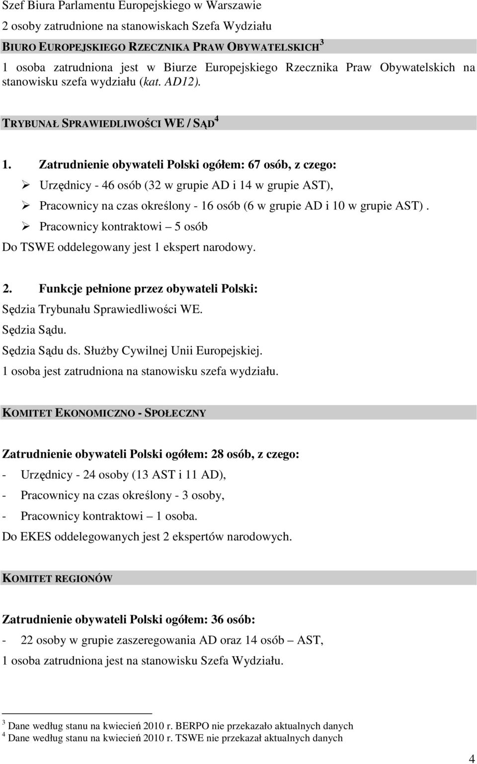 Zatrudnienie obywateli Polski ogółem: 67 osób, z czego: Urzędnicy - 46 osób (32 w grupie AD i 14 w grupie AST), Pracownicy na czas określony - 16 osób (6 w grupie AD i 10 w grupie AST).