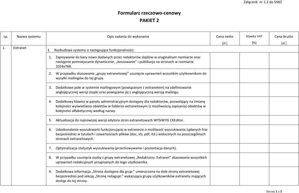 W przypadku skasowania grupy extranetowej usunięcie uprawnień wszystkim użytkownikom do wysyłki mailingów do tej grupy. 3.