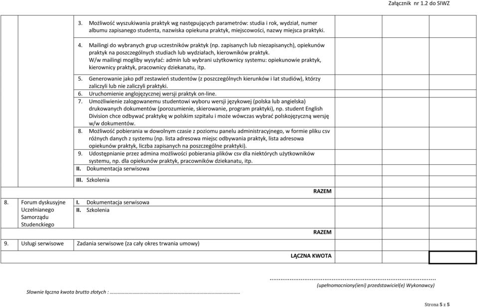 W/w mailingi mogliby wysyłać: admin lub wybrani użytkownicy systemu: opiekunowie praktyk, kierownicy praktyk, pracownicy dziekanatu, itp. 5.