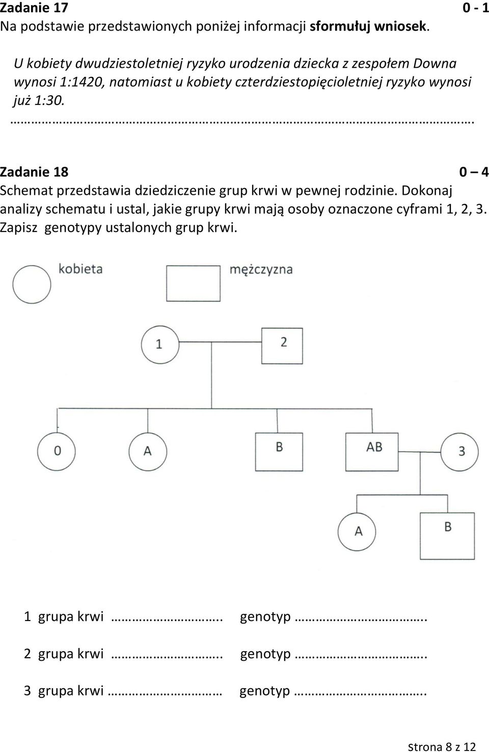ryzyko wynosi już 1:30. Zadanie 18 0 4 Schemat przedstawia dziedziczenie grup krwi w pewnej rodzinie.