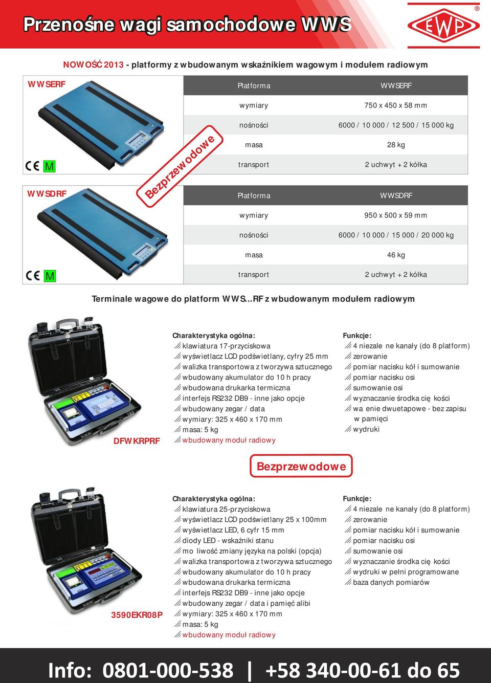 ..F z wbudowanym modułem radiowym DFWKPF o klawiatura 17-przyciskowa o wyświetlacz LCD podświetlany, cyfry 25 mm o walizka owa z tworzywa sztucznego o interfejs S232 DB9 - inne jako opcje o wbudowany