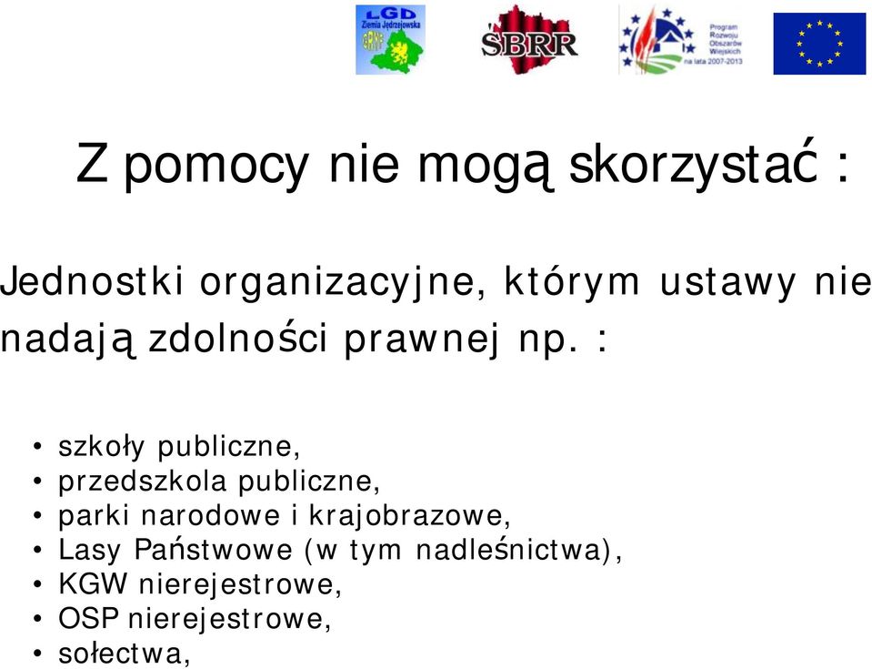 : szkoły publiczne, przedszkola publiczne, parki narodowe i