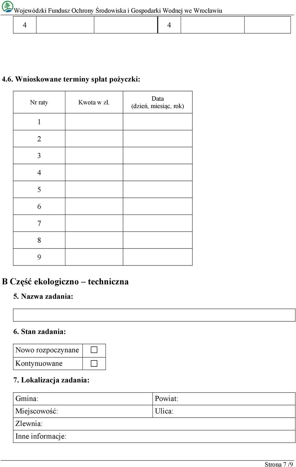 Data (dzień, miesiąc, rok) B Część ekologiczno techniczna 5.