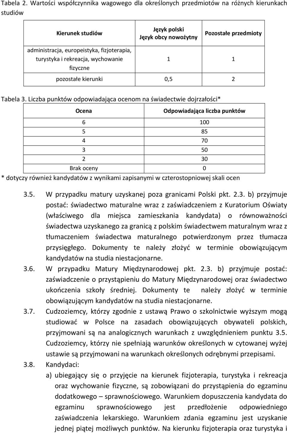 fizjoterapia, turystyka i rekreacja, wychowanie fizyczne 1 1 pozostałe kierunki 0,5 2 Tabela 3.