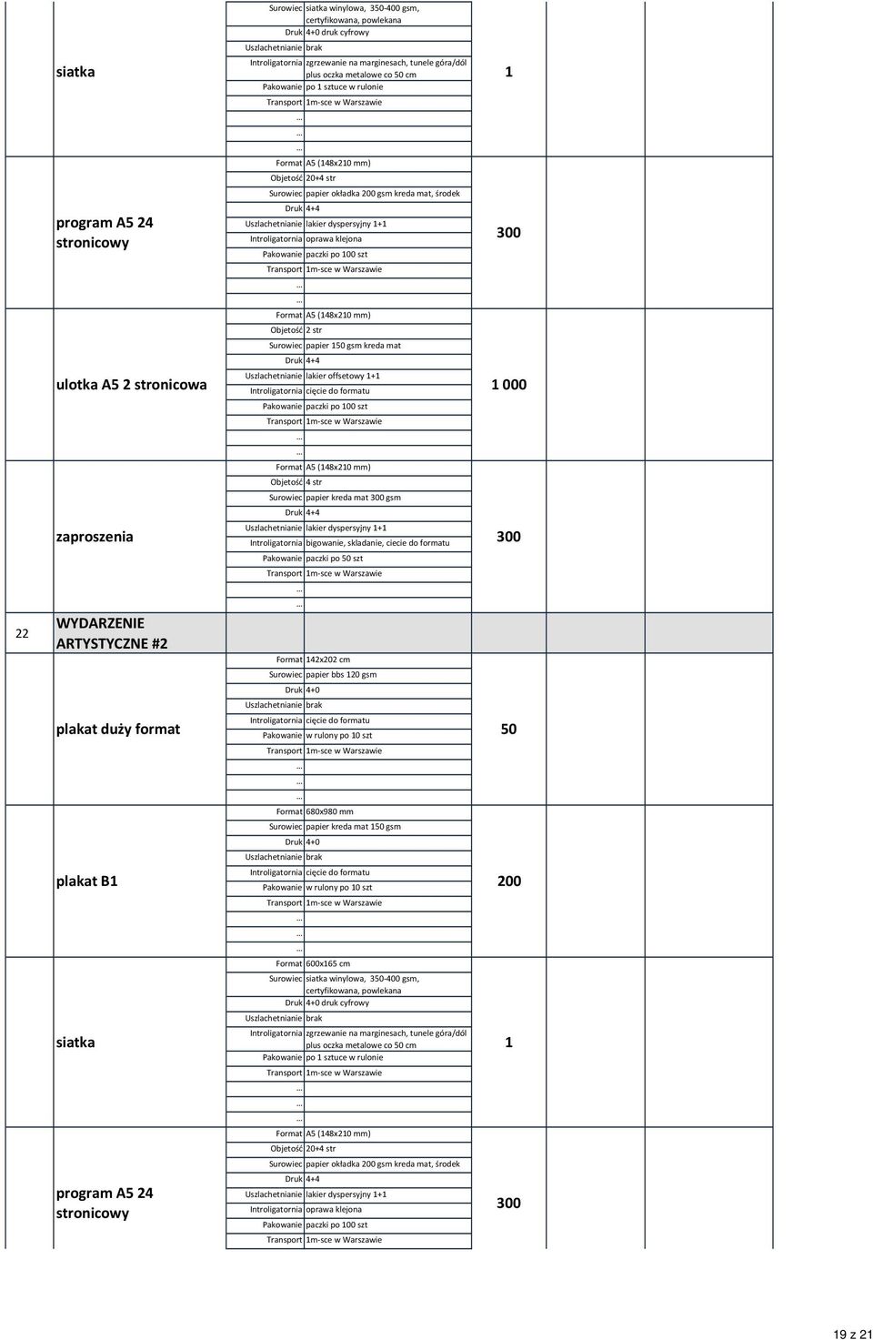 Introligatornia bigowanie, skladanie, ciecie do formatu druk cyfrowy program A5 24 stronicowy Objetość 20+4 str Surowiec