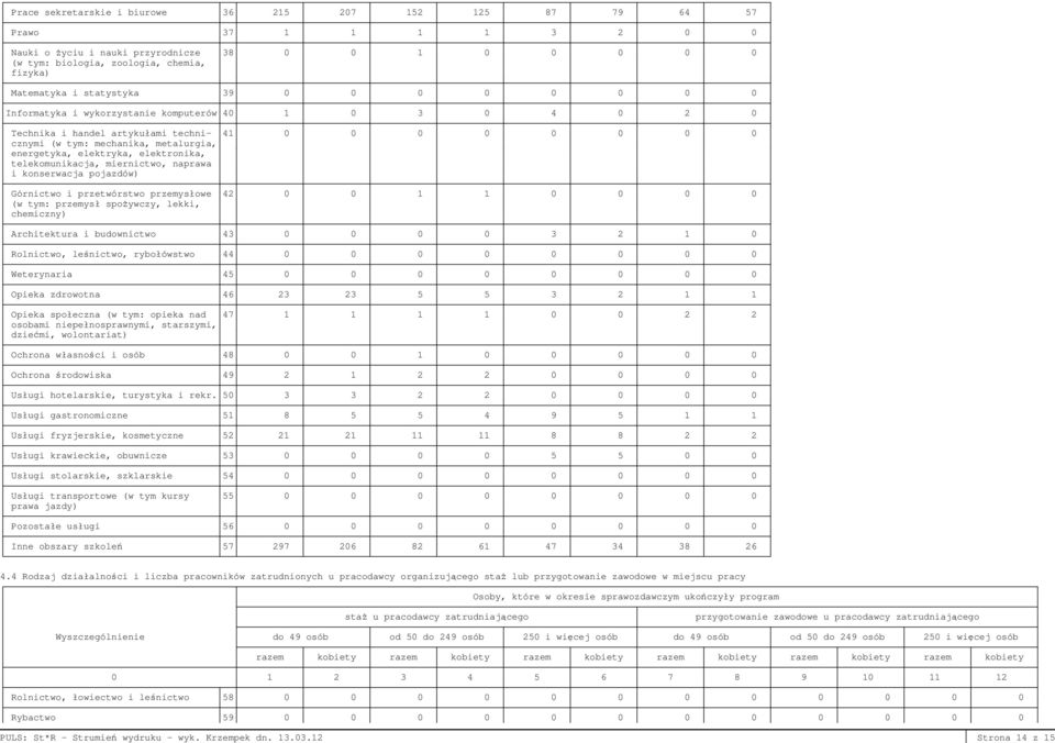 fizyka) Matematyka i statystyka 39 0 0 0 0 0 0 0 0 Informatyka i wykorzystanie komputerów 40 1 0 3 0 4 0 2 0 Technika i handel artykułami techni- 41 0 0 0 0 0 0 0 0 cznymi (w tym: mechanika,