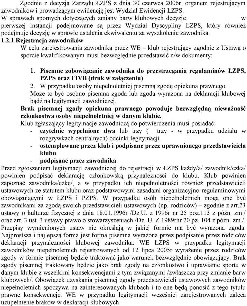 wyszkolenie zawodnika. 1.2.