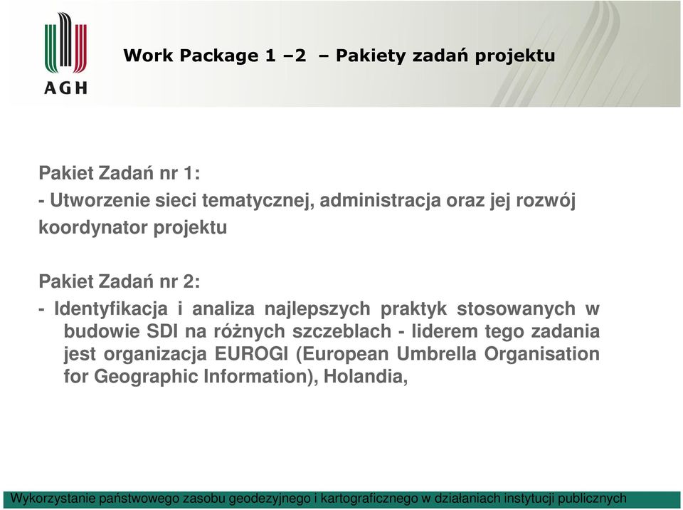 praktyk stosowanych w budowie SDI na rónych szczeblach - liderem tego zadania jest