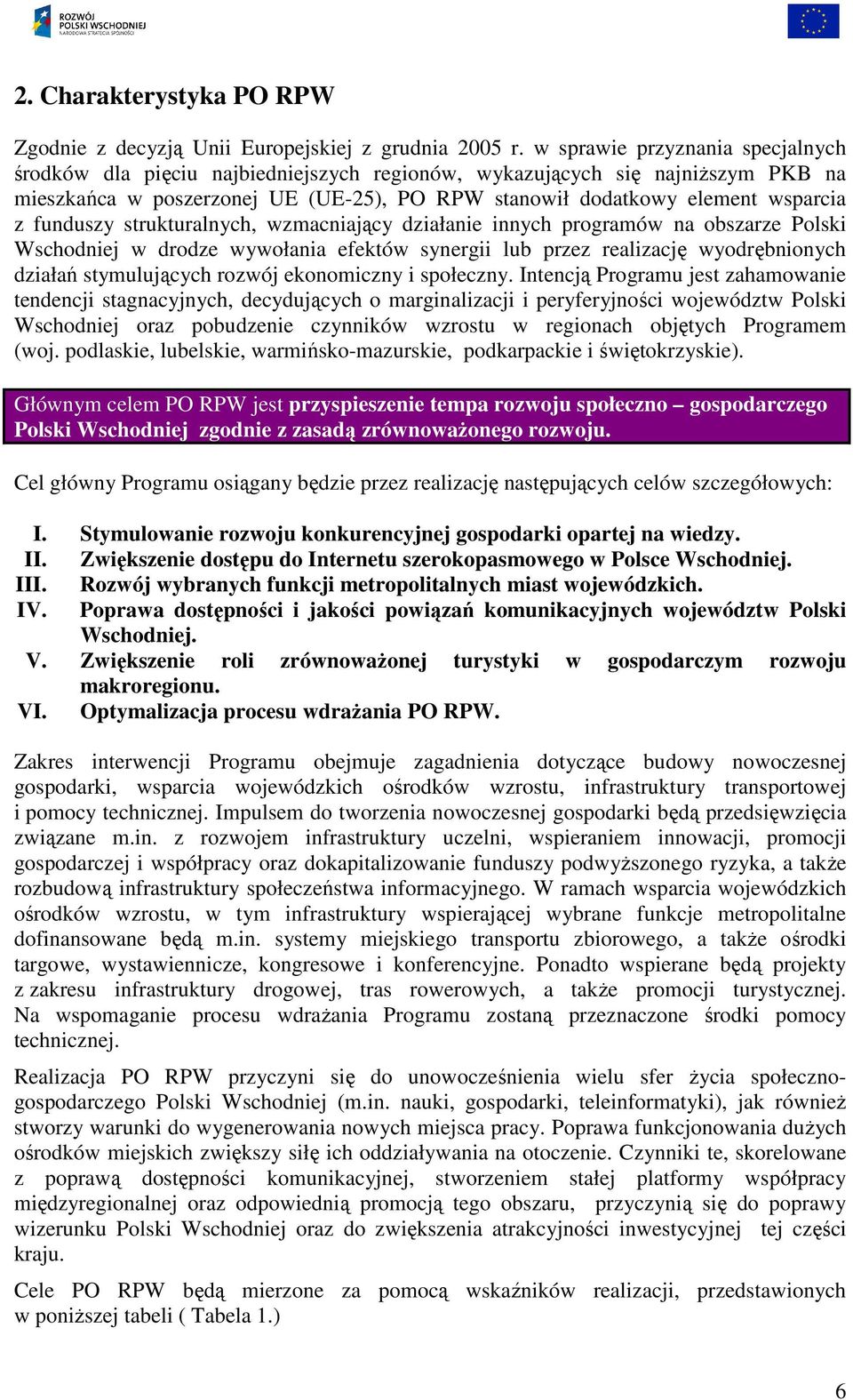 funduszy strukturalnych, wzmacniający działanie innych programów na obszarze Polski Wschodniej w drodze wywołania efektów synergii lub przez realizację wyodrębnionych działań stymulujących rozwój