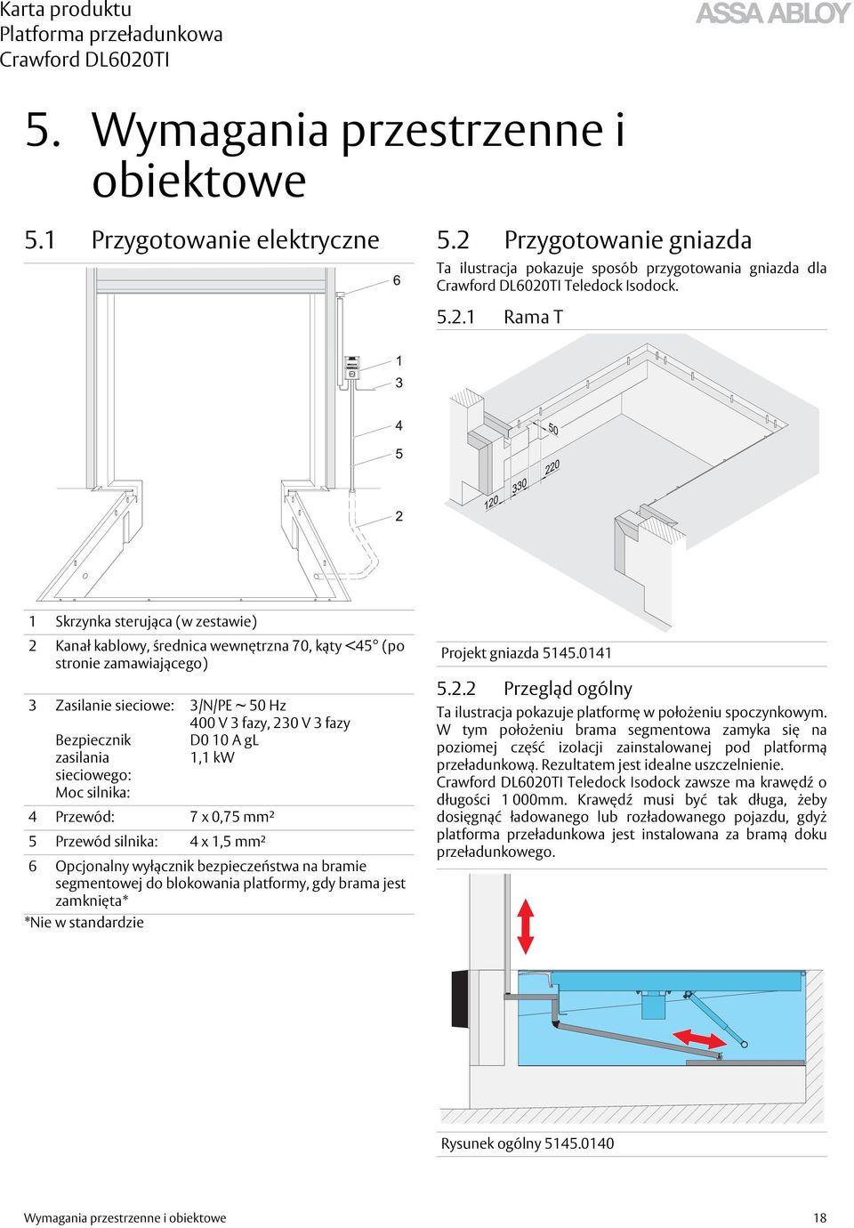 1 Rama T 1 Skrzynka sterująca (w zestawie) 2 Kanał kablowy, średnica wewnętrzna 70, kąty <45 (po stronie zamawiającego) 3 Zasilanie sieciowe: Bezpiecznik zasilania sieciowego: Moc silnika: 3/N/PE ~