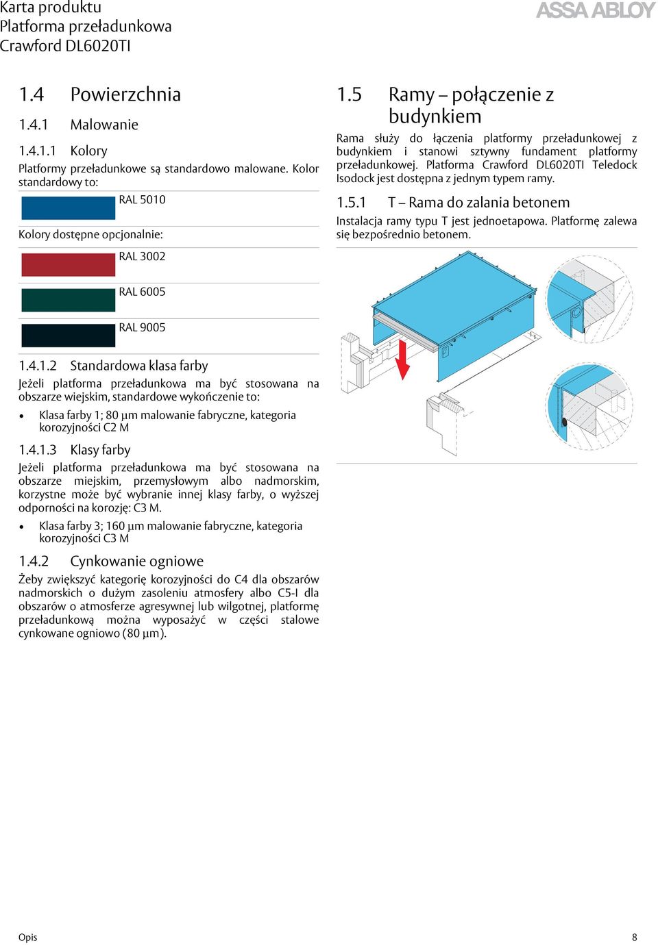 Platforma Teledock Isodock jest dostępna z jednym typem ramy. 1.5.1 T Rama do zalania betonem Instalacja ramy typu T jest jednoetapowa. Platformę zalewa się bezpośrednio betonem.