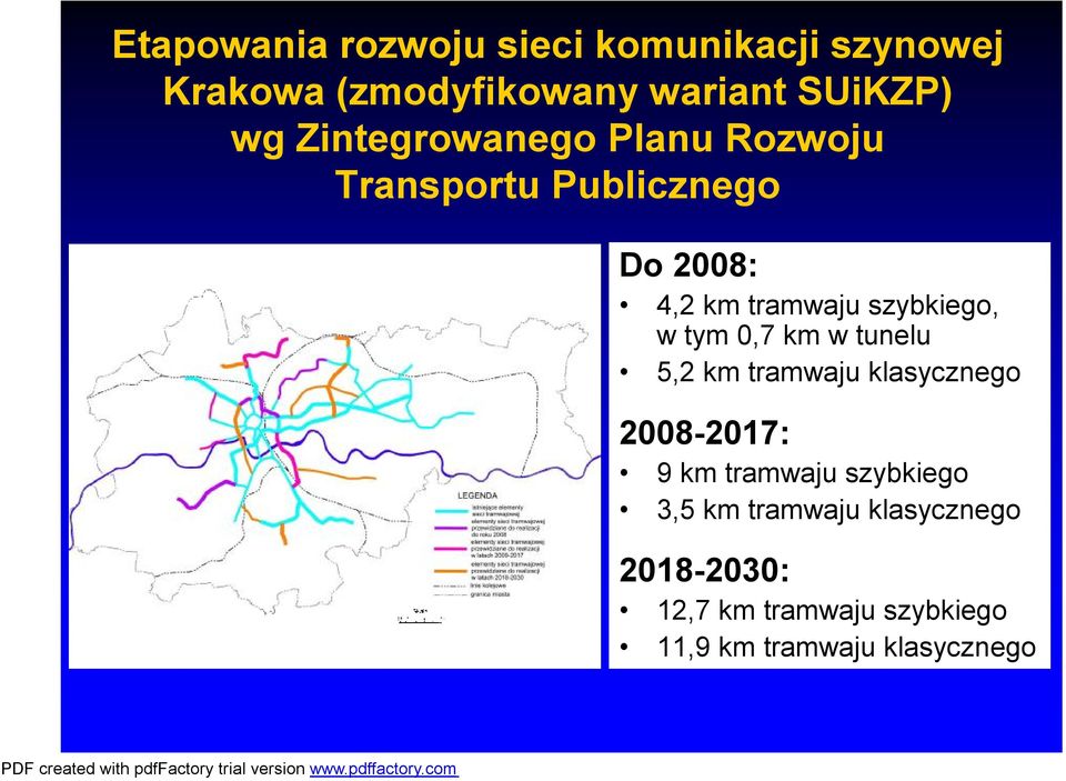 w tym 0,7 km w tunelu 5,2 km tramwaju klasycznego 2008-2017: 9 km tramwaju szybkiego 3,5