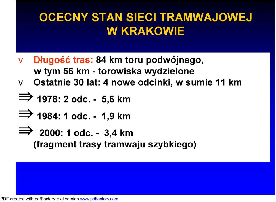 lat: 4 nowe odcinki, w sumie 11 km 1978: 2 odc.