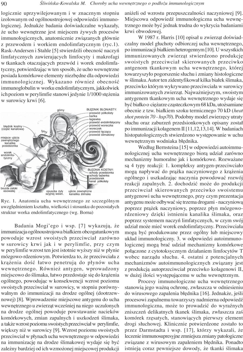 Rask-Andersen i Stahle [5] stwierdzili obecnoœæ naczyñ limfatycznych zawieraj¹cych limfocyty i makrofagi w tkankach otaczaj¹cych przewód i worek endolimfatyczny, potwierdzaj¹c w ten sposób, e ucho