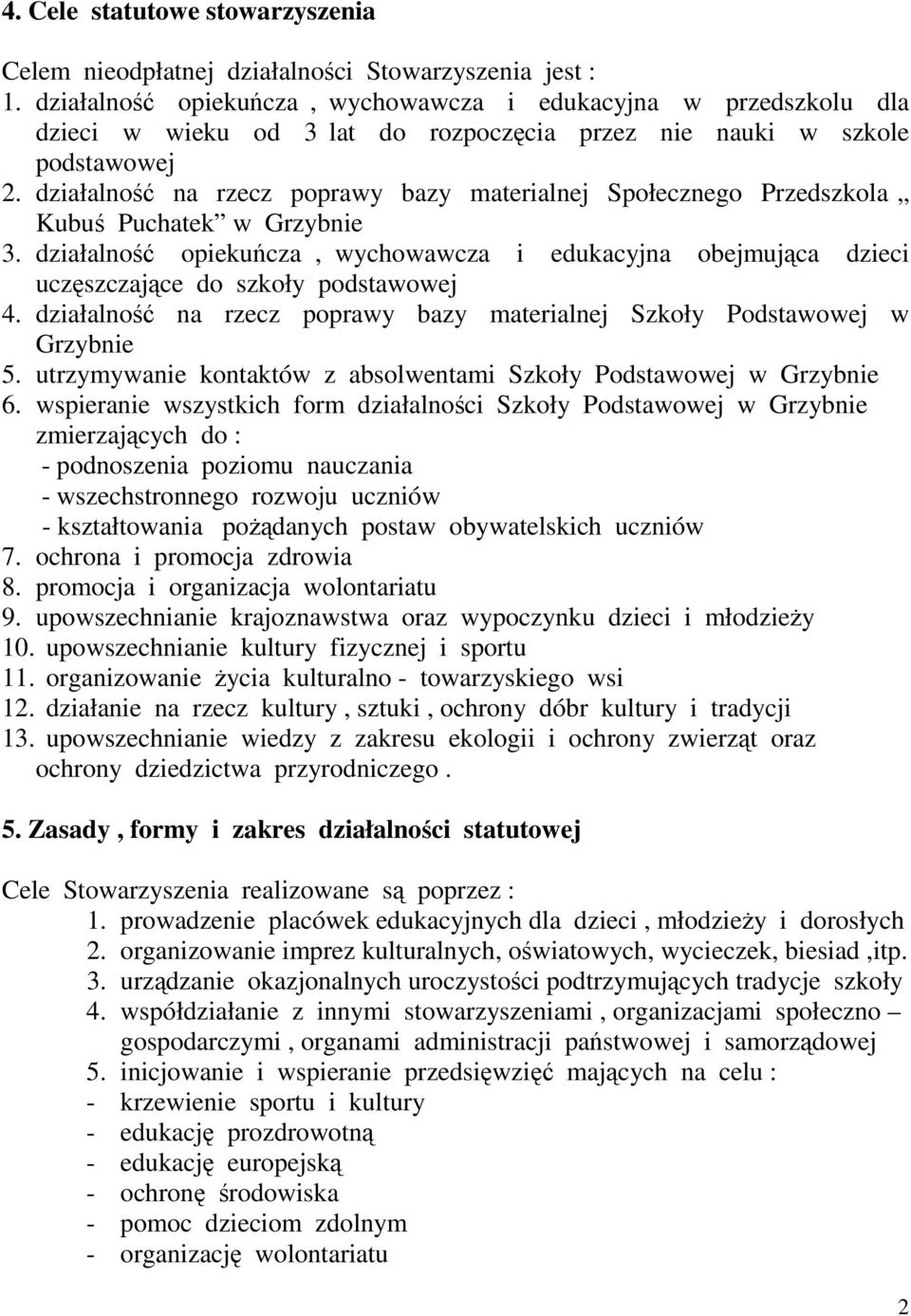 działalność na rzecz poprawy bazy materialnej Społecznego Przedszkola Kubuś Puchatek w Grzybnie 3.