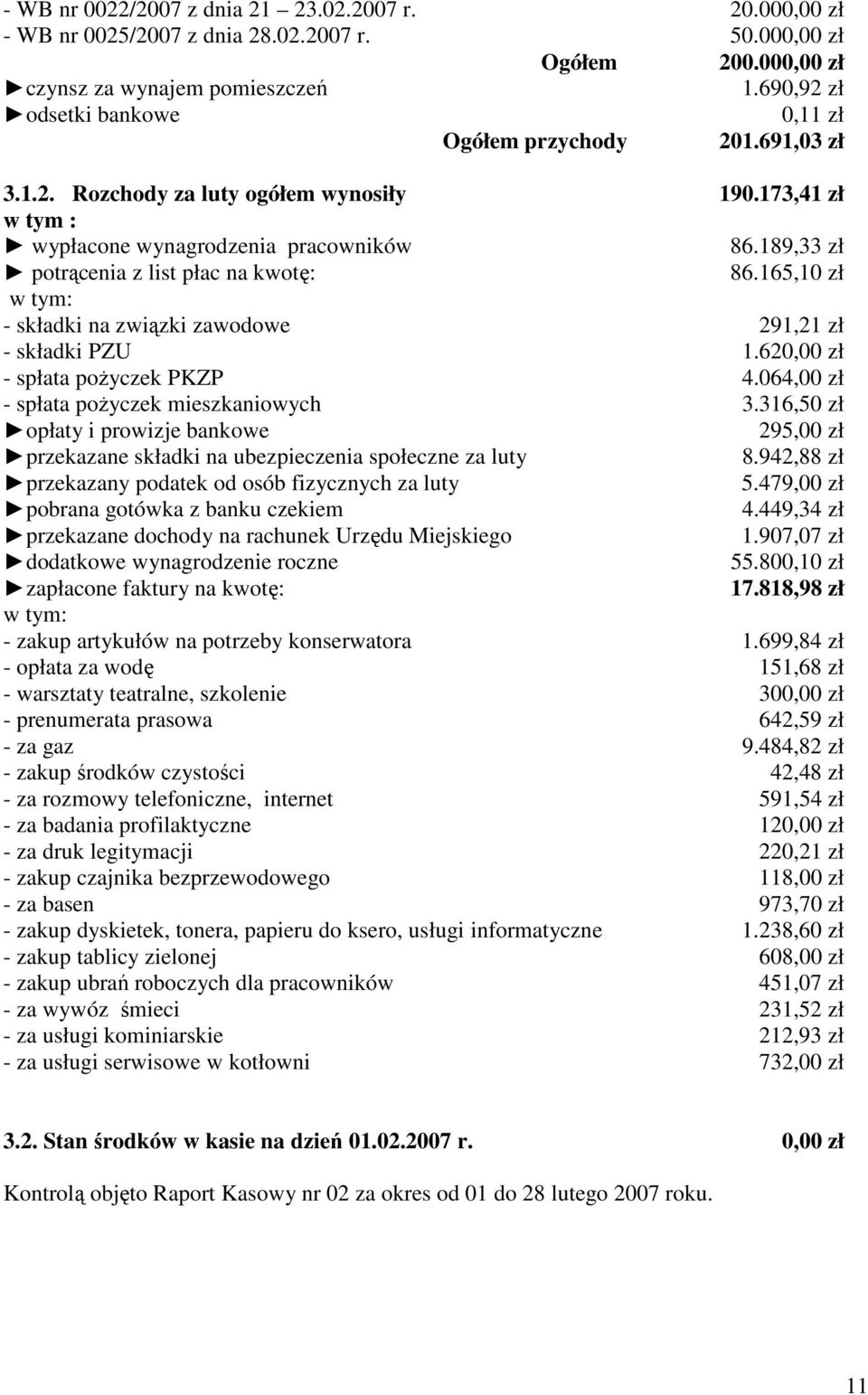 189,33 zł potrącenia z list płac na kwotę: 86.165,10 zł w tym: - składki na związki zawodowe 291,21 zł - składki PZU 1.620,00 zł - spłata poŝyczek PKZP 4.064,00 zł - spłata poŝyczek mieszkaniowych 3.