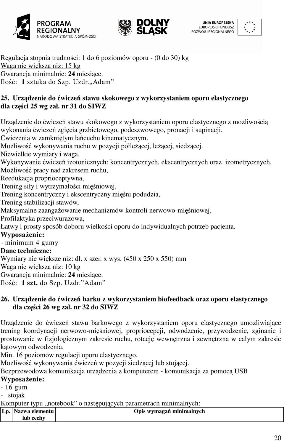 nr 31 do SIWZ Urządzenie do ćwiczeń stawu skokowego z wykorzystaniem oporu elastycznego z moŝliwością wykonania ćwiczeń zgięcia grzbietowego, podeszwowego, pronacji i supinacji.