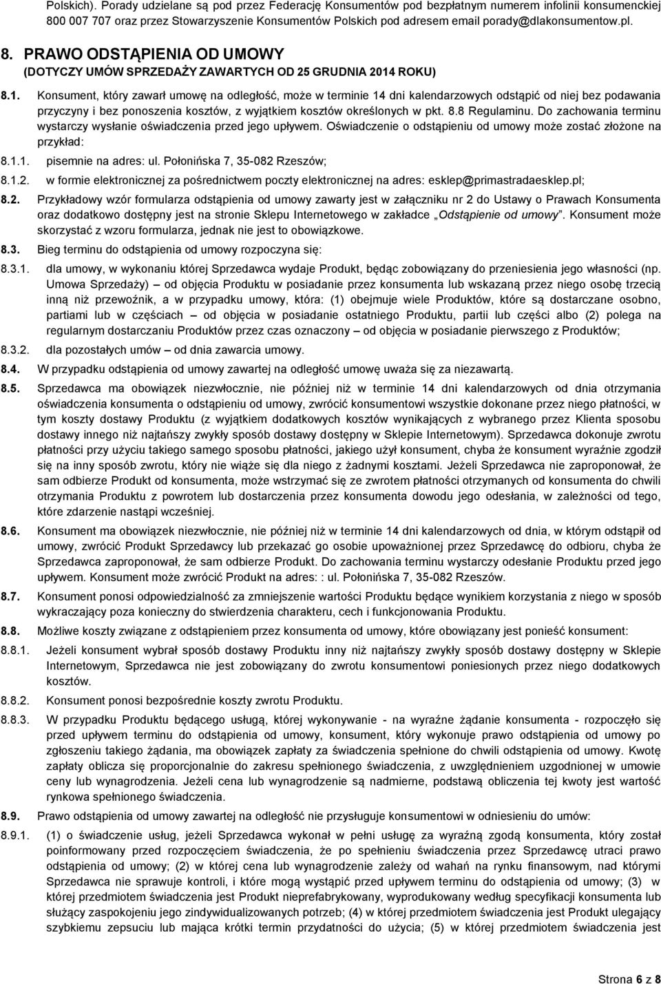 pl. 8. PRAWO ODSTĄPIENIA OD UMOWY (DOTYCZY UMÓW SPRZEDAŻY ZAWARTYCH OD 25 GRUDNIA 2014