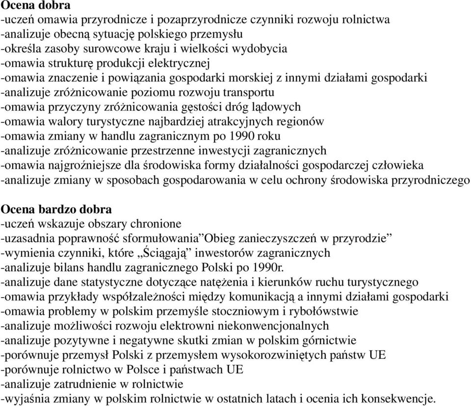 dróg lądowych -omawia walory turystyczne najbardziej atrakcyjnych regionów -omawia zmiany w handlu zagranicznym po 1990 roku -analizuje zróżnicowanie przestrzenne inwestycji zagranicznych -omawia