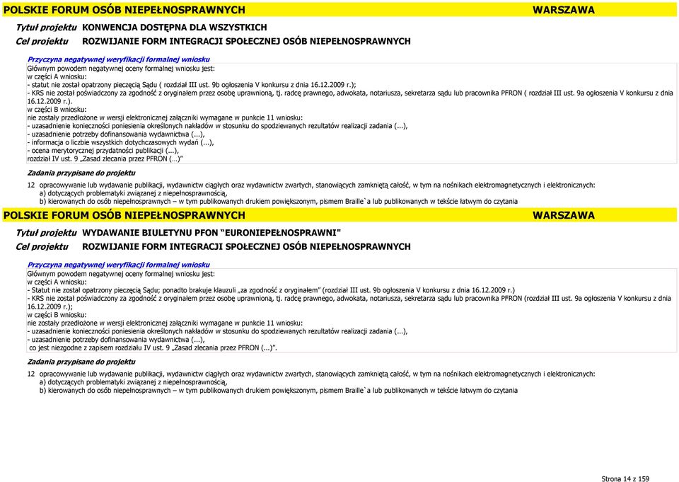 radcę prawnego, adwokata, notariusza, sekretarza sądu lub pracownika PFRON ( rozdział III ust. 9a ogłoszenia V konkursu z dnia 16.12.2009 r.).