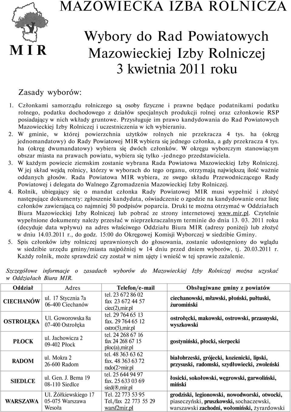 Przysługuje im prao kandydoania do Rad Poiatoych Mazoieckiej Izby Rolniczej i uczestniczenia ich ybieraniu. 2. W gminie, której poierzchnia użytkó rolnych nie przekracza 4 tys.