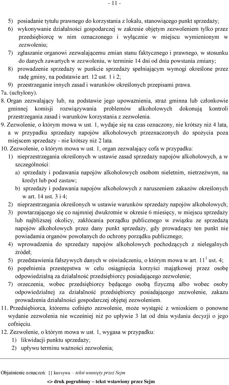 dnia powstania zmiany; 8) prowadzenie sprzedaży w punkcie sprzedaży spełniającym wymogi określone przez radę gminy, na podstawie art. 12 ust.