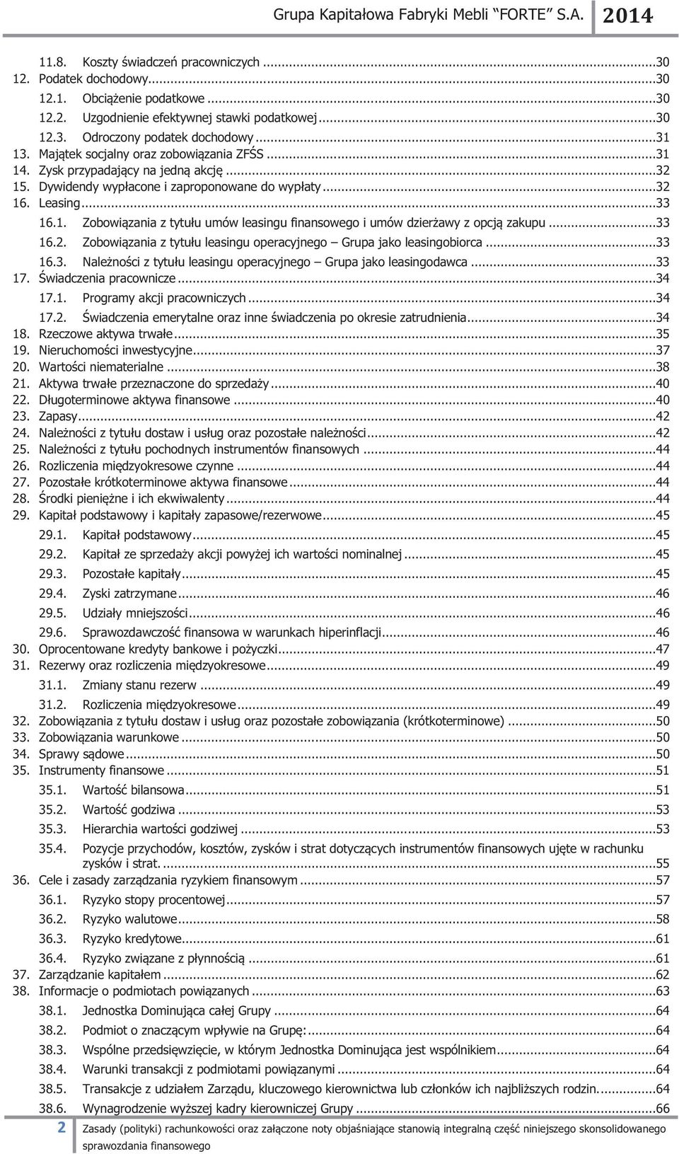 ..33 16.2. Zobowiązania z tytułu leasingu operacyjnego Grupa jako leasingobiorca...33 16.3. Należności z tytułu leasingu operacyjnego Grupa jako leasingodawca...33 17. Świadczenia pracownicze...34 17.