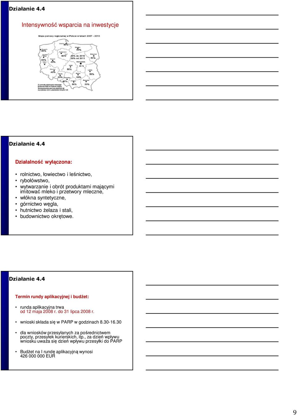 Termin rundy aplikacyjnej i budżet: runda aplikacyjna trwa od 12 maja 2008 r. do 31 lipca 2008 r. wnioski składa się w PARP w godzinach 8.30-16.