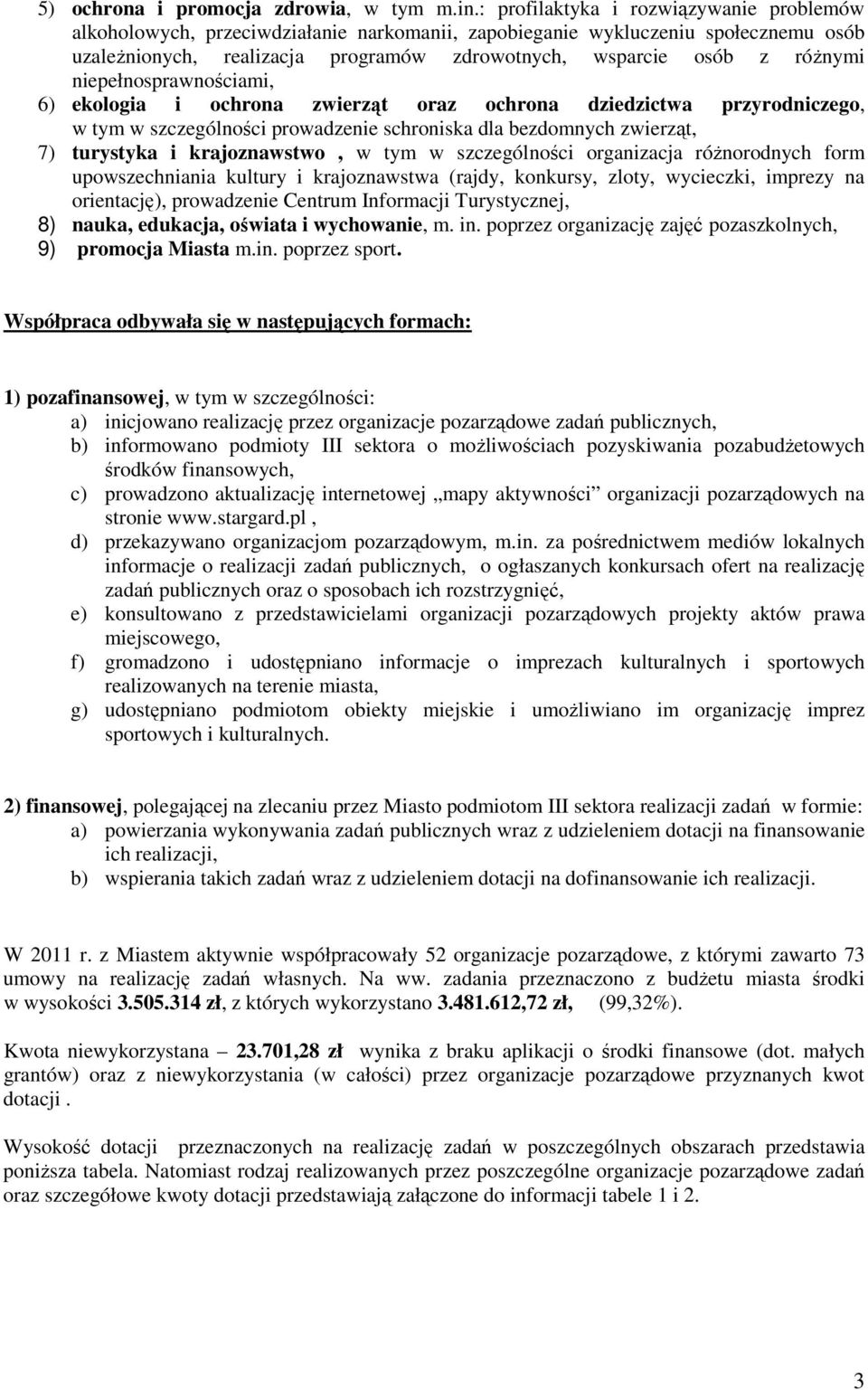 niepełnosprawnościami, 6) ekologia i ochrona zwierząt oraz ochrona dziedzictwa przyrodniczego, w tym w szczególności prowadzenie schroniska dla bezdomnych zwierząt, 7) turystyka i krajoznawstwo, w