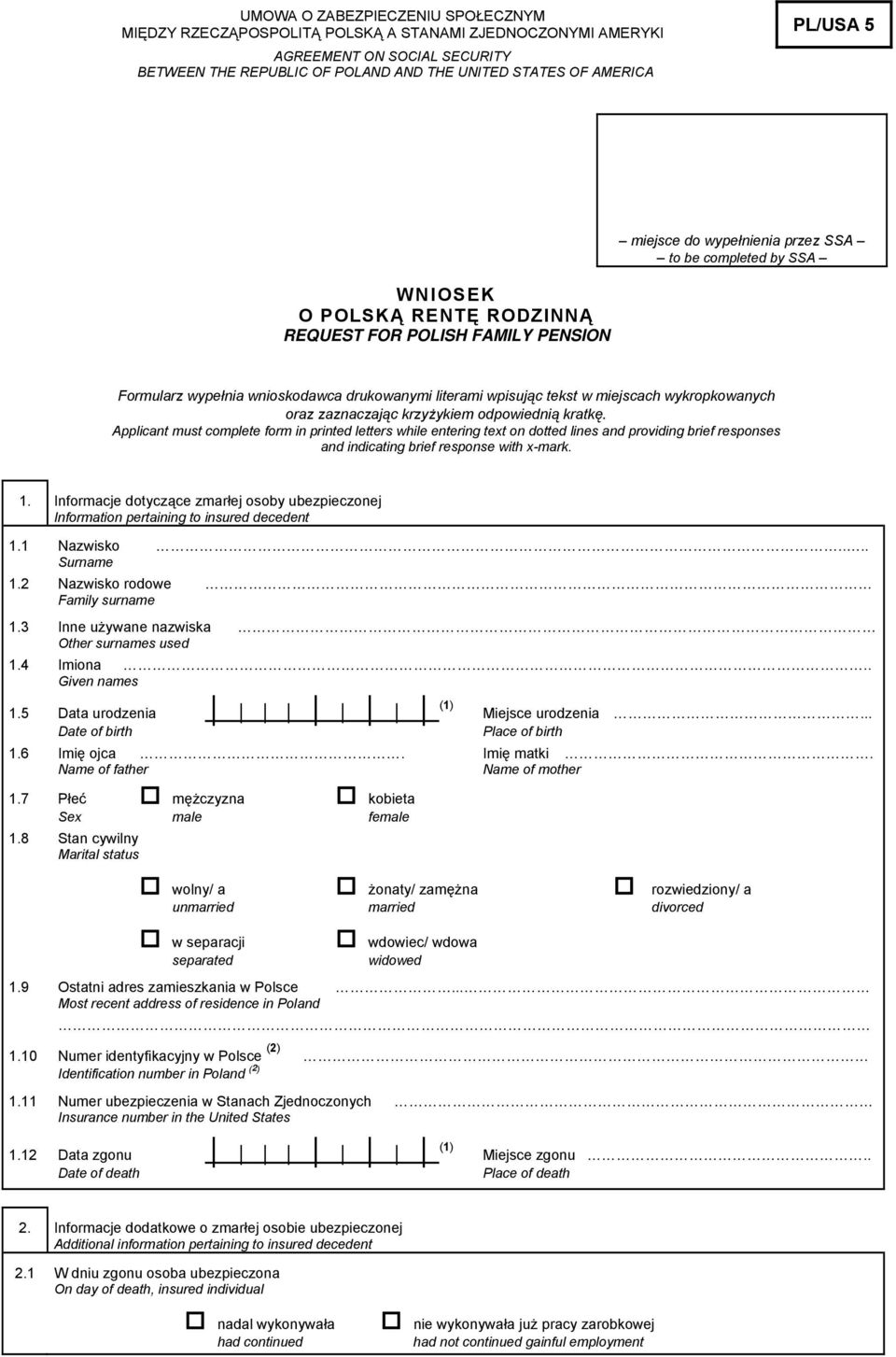 miejscach wykropkowanych oraz zaznaczając krzyżykiem odpowiednią kratkę.