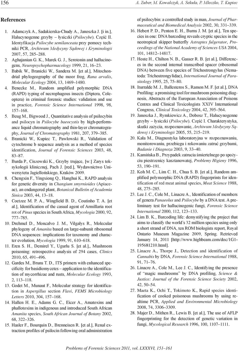 , Serotonin and hallucinogens, Neuropsychopharmacology 1999, 21, 16 23. 3. Babik W., Branicki W., Sandera M. [et al.