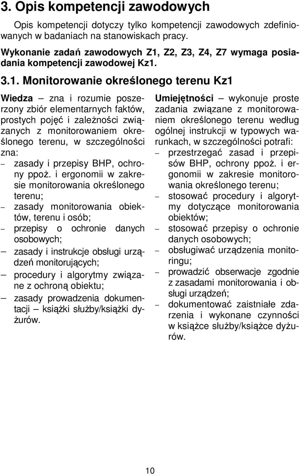 Z2, Z3, Z4, Z7 wymaga posiadania kompetencji zawodowej Kz1.