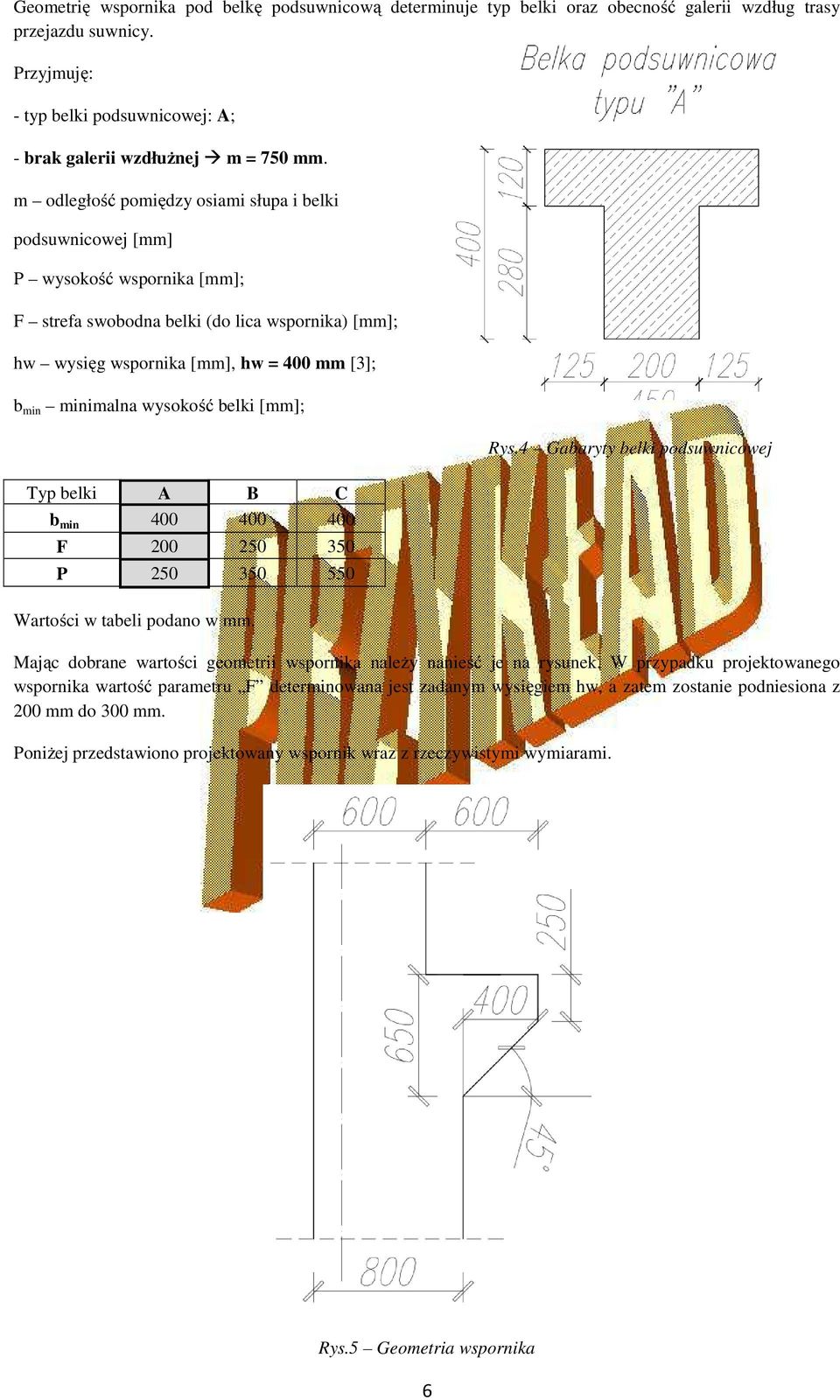 wysokość belki [mm]; Typ belki A B C b min 400 400 400 F 200 250 350 P 250 350 550 Wartości w tabeli podano w mm. Rys.