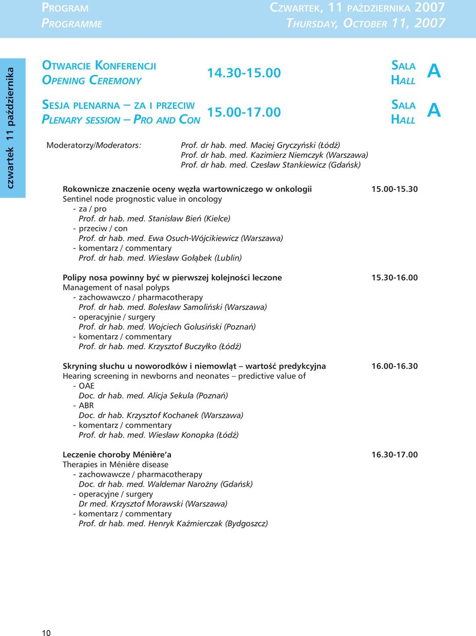 00-15.30 Sentinel node prognostic value in oncology - za / pro Prof. dr hab. med. Stanisław Bień (Kielce) - przeciw / con Prof. dr hab. med. Ewa Osuch-Wójcikiewicz (Warszawa) - komentarz / commentary Prof.