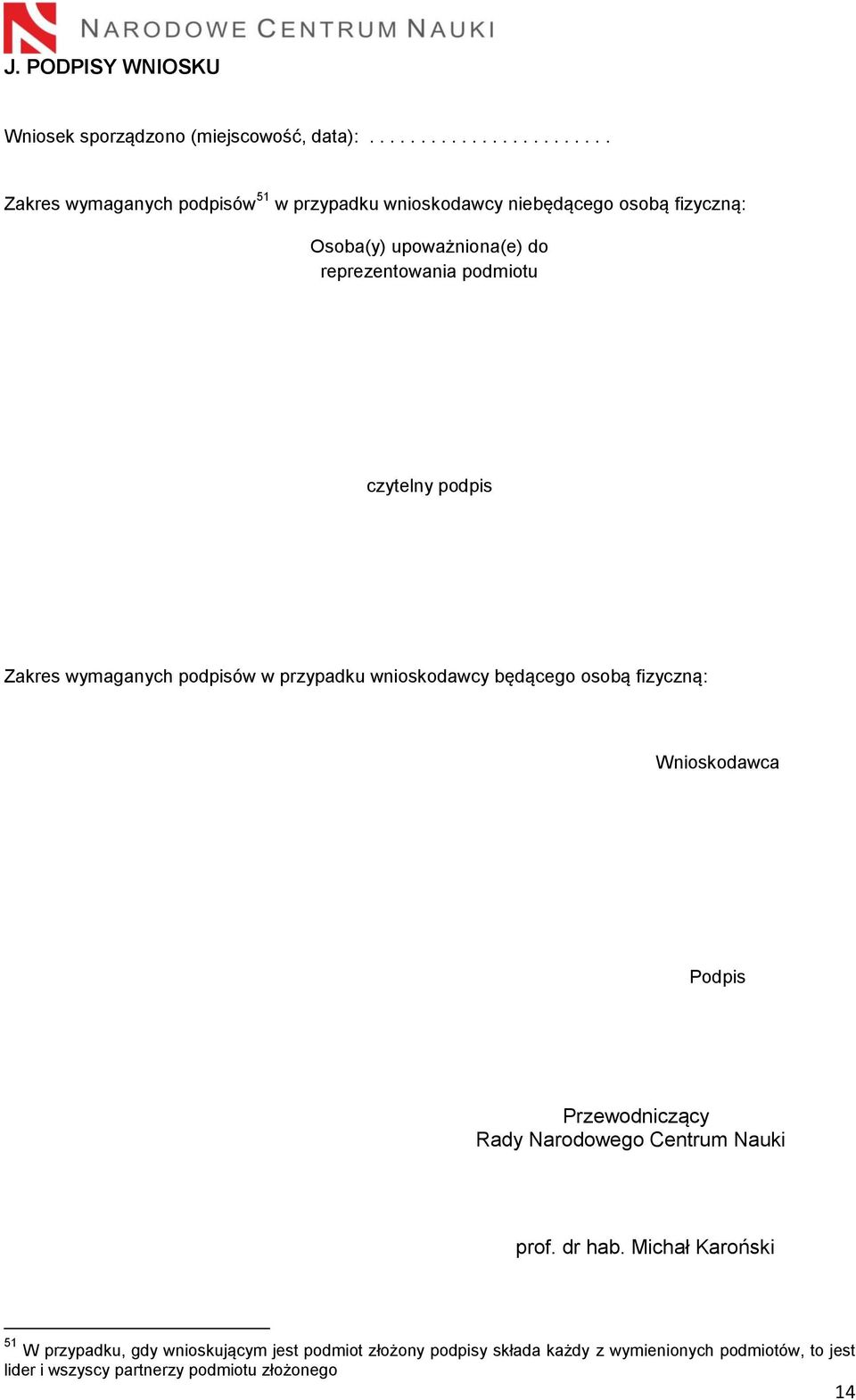reprezentowania podmiotu czytelny podpis Zakres wymaganych podpisów w przypadku wnioskodawcy będącego osobą fizyczną: Wnioskodawca Podpis
