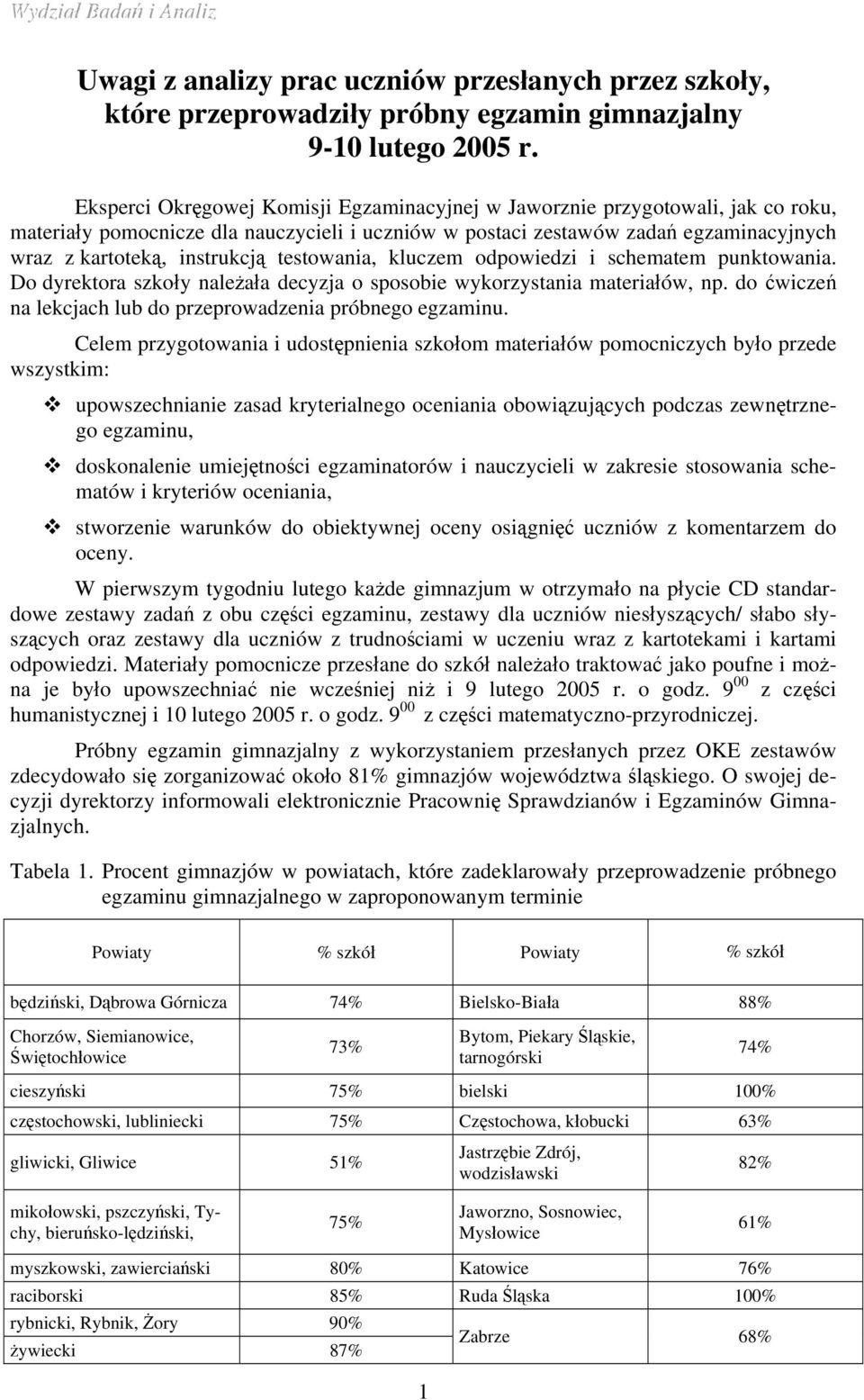 testowania, kluczem odpowiedzi i schematem punktowania. Do dyrektora szkoły należała decyzja o sposobie wykorzystania materiałów, np. do ćwiczeń na lekcjach lub do przeprowadzenia próbnego egzaminu.