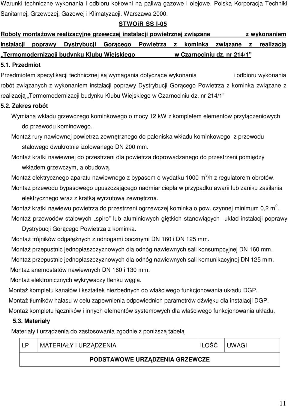 budynku Klubu Wiejskiego w Czarnociniu dz. nr 214