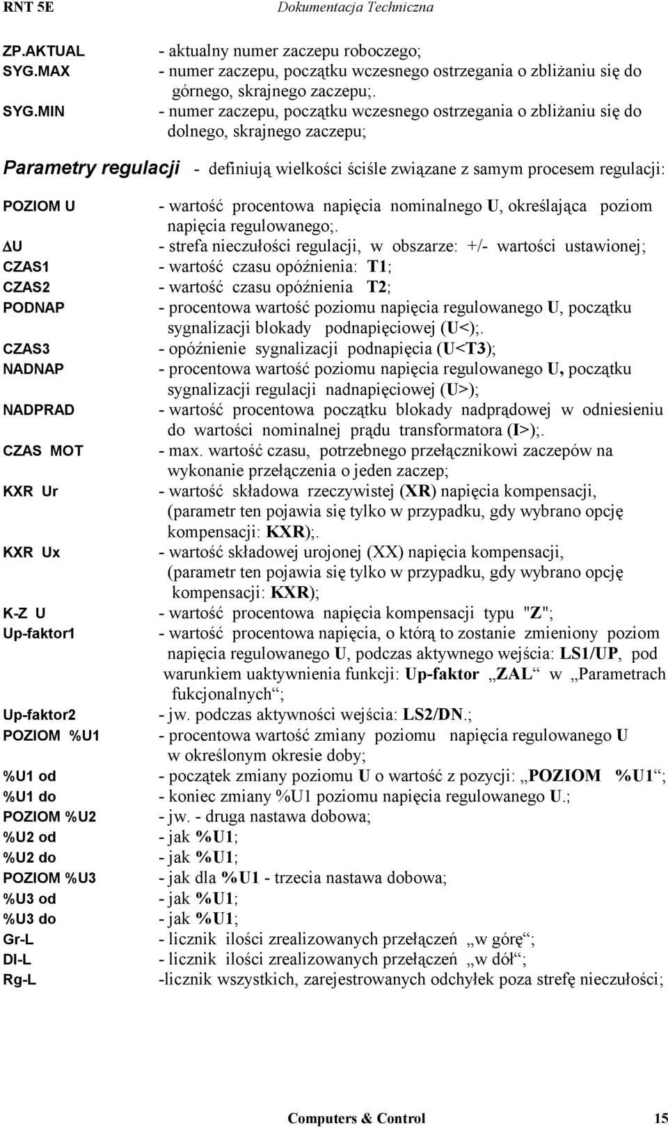 procentowa napięcia nominalnego U, określająca poziom napięcia regulowanego;.