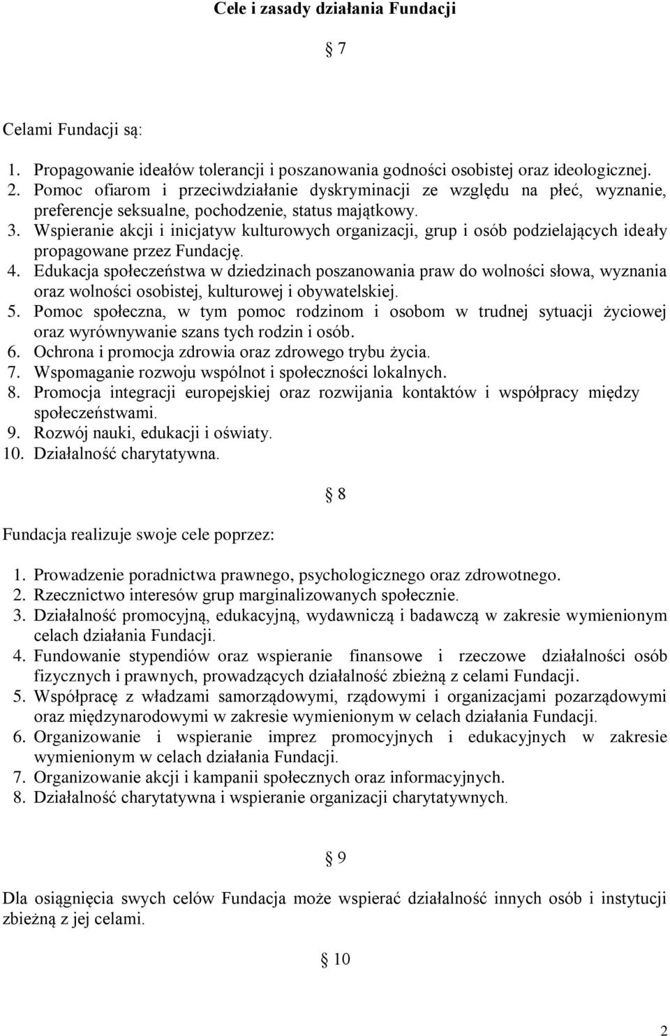 Wspieranie akcji i inicjatyw kulturowych organizacji, grup i osób podzielających ideały propagowane przez Fundację. 4.